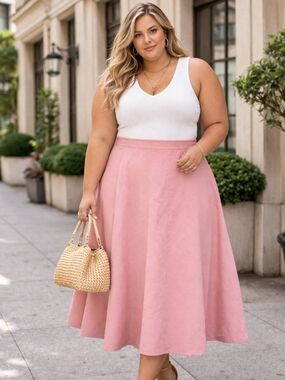 Vida Petites| Plus Pink Fit & Flare High Waist A-Line Skirt